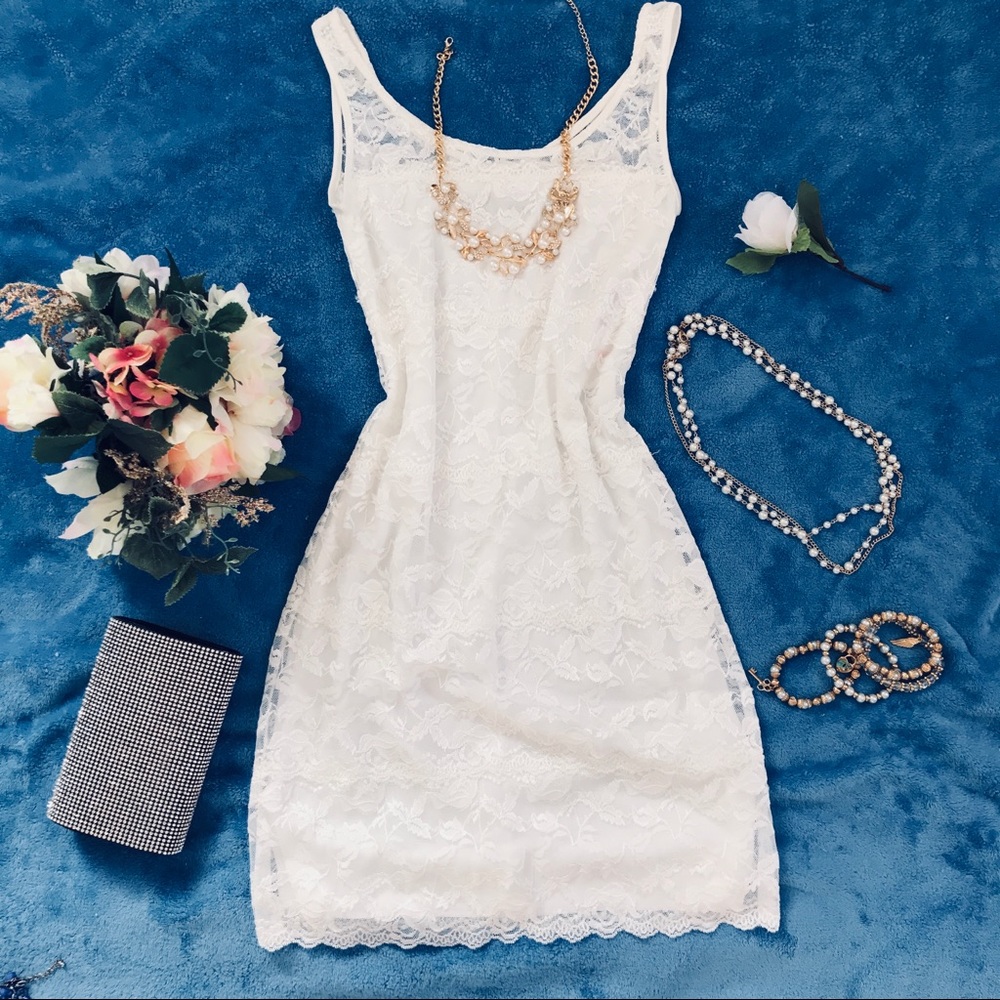 JUMP women white floral lace sleeveless dress
